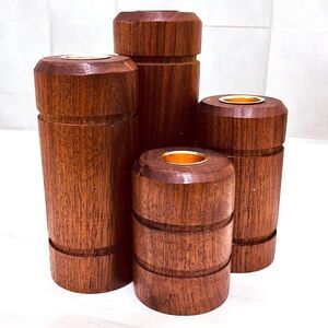 Hand Turned Wood Candle Holder Handmade Graduated Set of 4 Mid Century Round